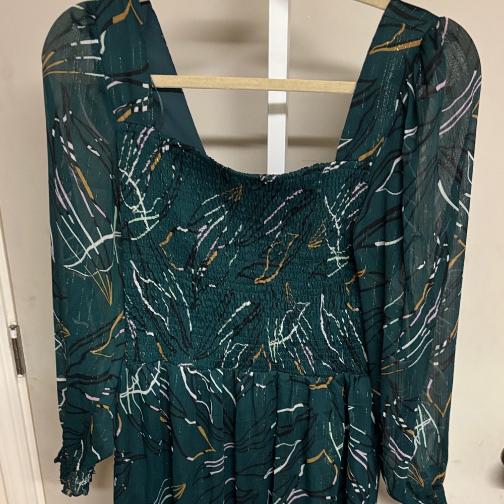 NWT Teal Patterned Long Sleeve Dress
